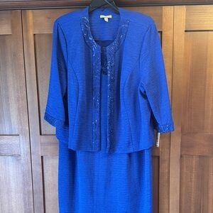 Maya Royal Blue Embellished Two-Piece Midi Skirt Suit